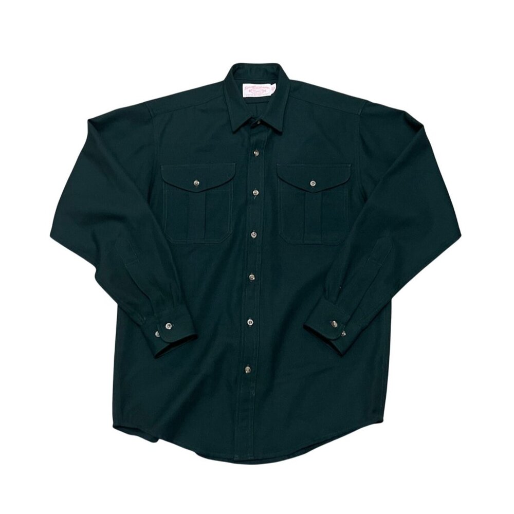 Filson Green Wool Button-Up Shirt Large With Dual Chest Pockets Made In Mexico